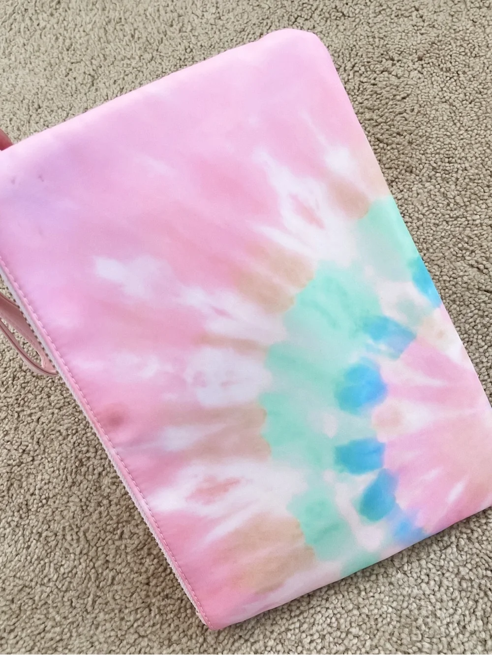 Stoney clover lane x target tie dye flat pouch with “STUFF” patches stuck on